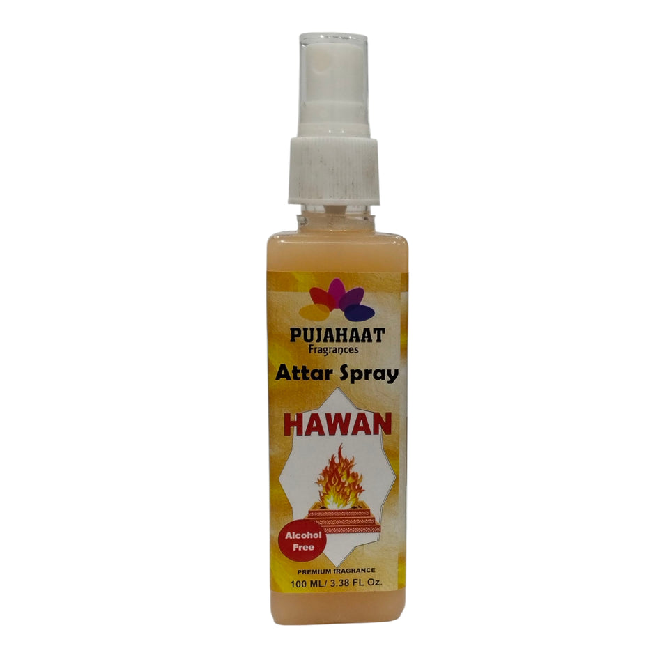 Pujahaat Premium Attar Spray | 100 ml Non Alcoholic Spray | Religious Mist | Air Freshener, Room Mist, Fabric & Linen Spray | Perfect for Prayers Rooms, Living Room, sofas, curtains, car - Hawan Samagri