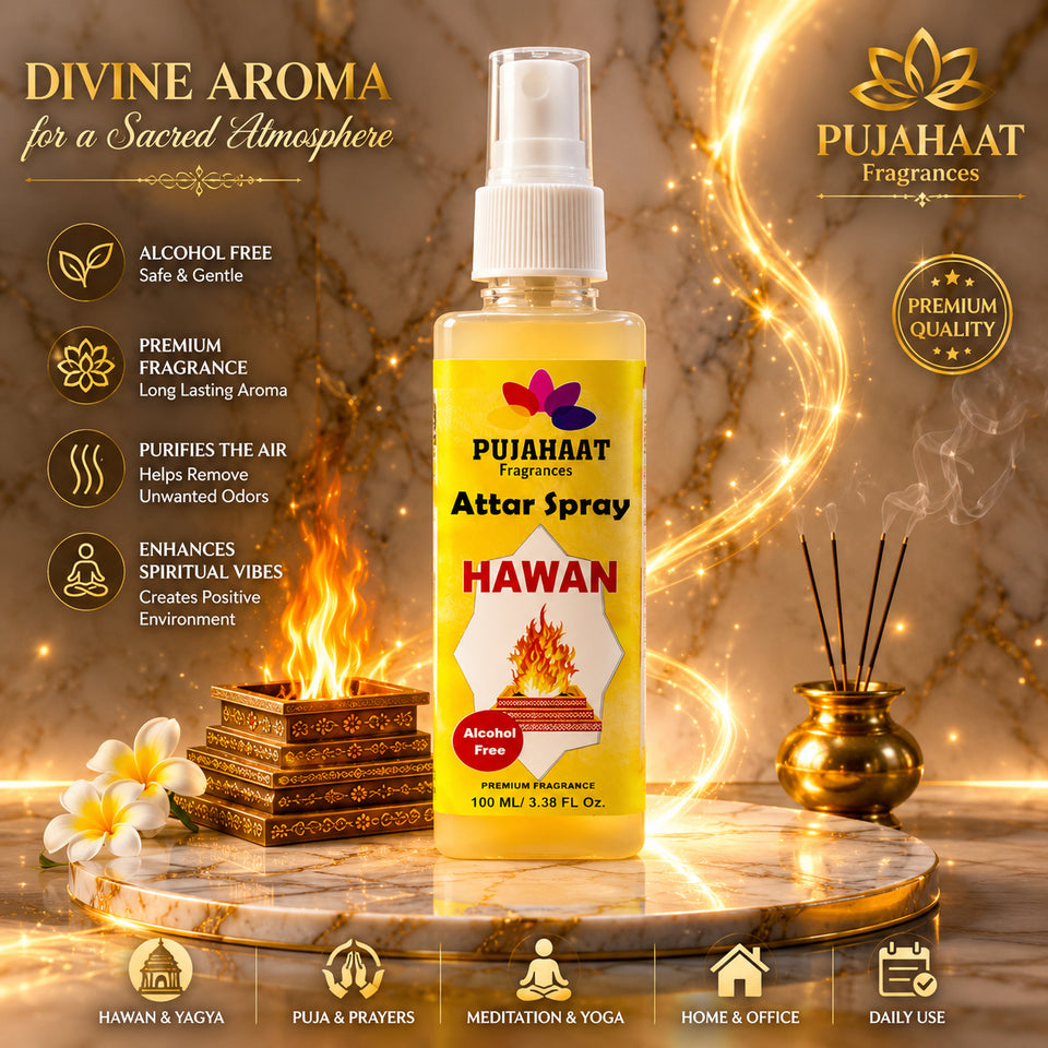 Pujahaat Premium Attar Spray | 100 ml Non Alcoholic Spray | Religious Mist | Air Freshener, Room Mist, Fabric & Linen Spray | Perfect for Prayers Rooms, Living Room - Hawan Samagri