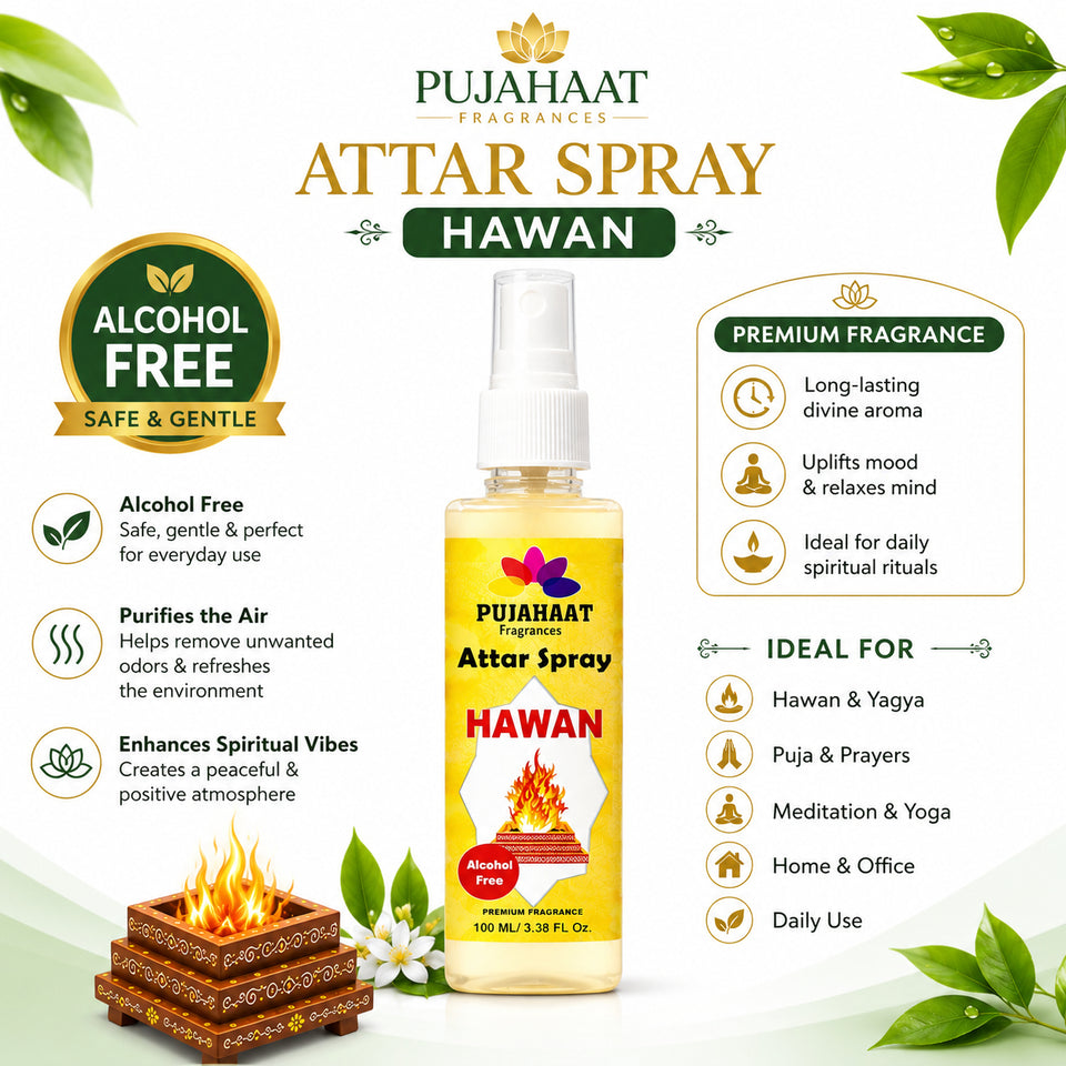 Pujahaat Premium Attar Spray | 100 ml Non Alcoholic Spray | Religious Mist | Air Freshener, Room Mist, Fabric & Linen Spray | Perfect for Prayers Rooms, Living Room - Hawan Samagri