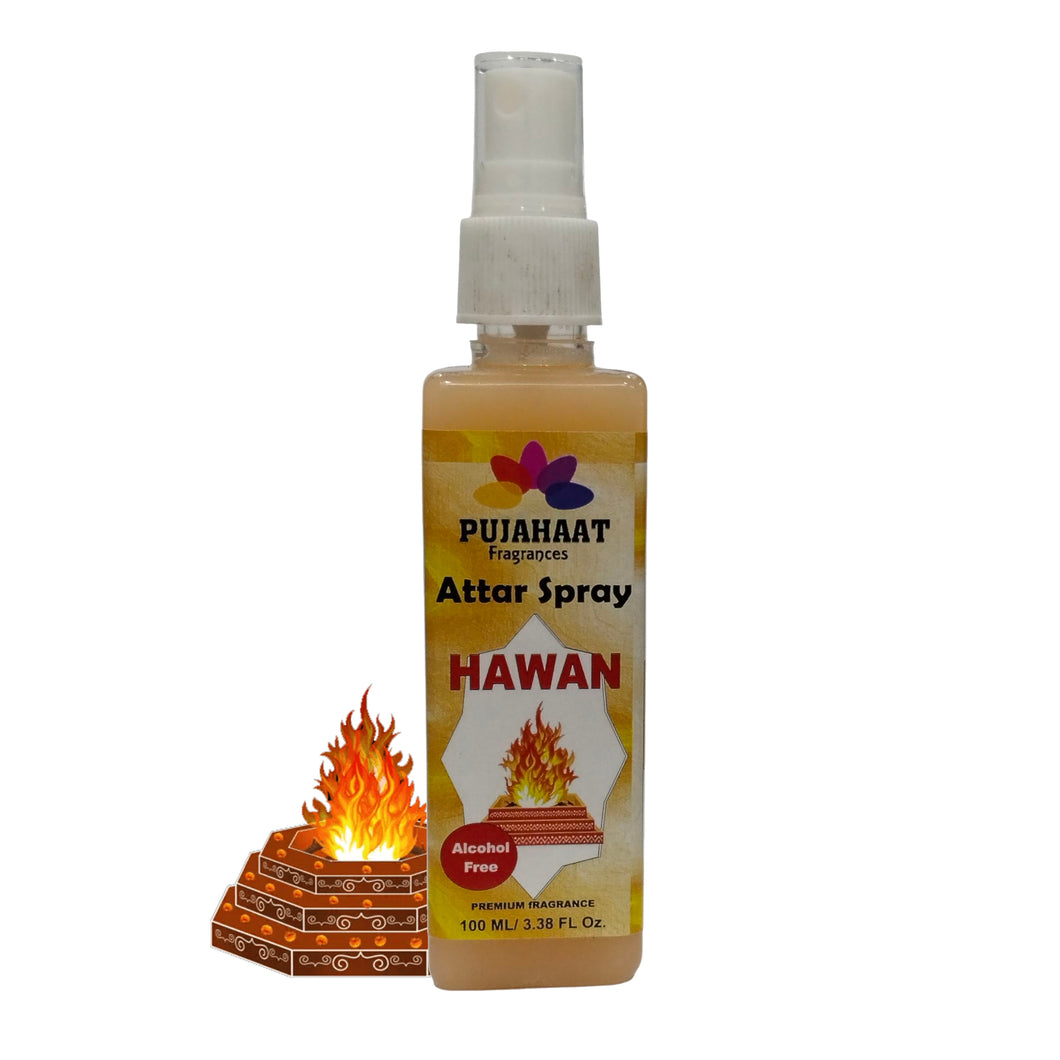 Pujahaat Premium Attar Spray | 100 ml Non Alcoholic Spray | Religious Mist | Air Freshener, Room Mist, Fabric & Linen Spray | Perfect for Prayers Rooms, Living Room, sofas, curtains, car - Hawan Samagri