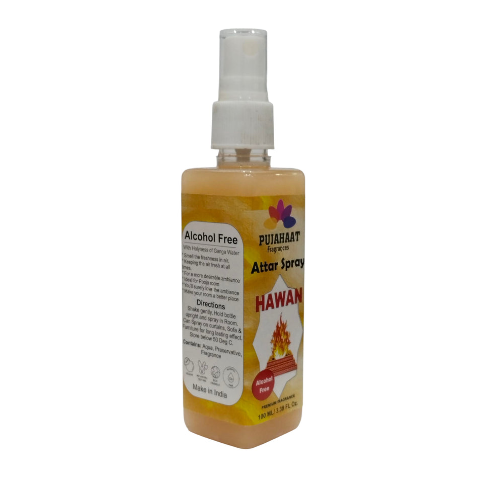 Pujahaat Premium Attar Spray | 100 ml Non Alcoholic Spray | Religious Mist | Air Freshener, Room Mist, Fabric & Linen Spray | Perfect for Prayers Rooms, Living Room, sofas, curtains, car - Hawan Samagri
