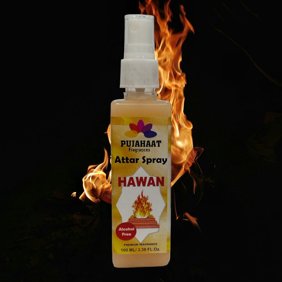 Pujahaat Premium Attar Spray | 100 ml Non Alcoholic Spray | Religious Mist | Air Freshener, Room Mist, Fabric & Linen Spray | Perfect for Prayers Rooms, Living Room, sofas, curtains, car - Hawan Samagri