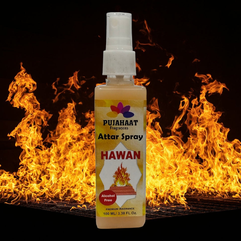 Pujahaat Premium Attar Spray | 100 ml Non Alcoholic Spray | Religious Mist | Air Freshener, Room Mist, Fabric & Linen Spray | Perfect for Prayers Rooms, Living Room, sofas, curtains, car - Hawan Samagri
