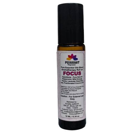 Pujahaat Focus Aromatherapy Roll-on | Blend of Essential Oils |  Boost Productivity & Mental Clarity | Reduces Distractions & Brain Fog | Ideal for Students & Professionals 10ml/0.33 fl oz - Focus Roll-on