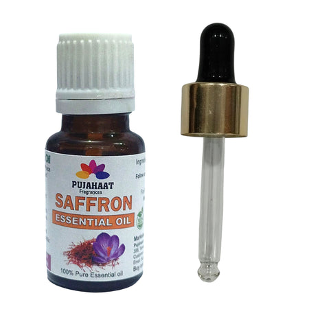 Pujahaat Saffron Essential Oil (Crocus sativus) | Non-Sticky | Non-greasy Healthy Hair | Relaxing Sleep| Oil Skin, Body Soft Hair | Natural Therapeutic Grade - Vegan & Cruelty free - 15 ml