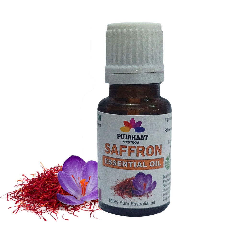 Pujahaat Saffron Essential Oil (Crocus sativus) | Non-Sticky | Non-greasy Healthy Hair | Relaxing Sleep| Oil Skin, Body Soft Hair | Natural Therapeutic Grade - Vegan & Cruelty free - 15 ml
