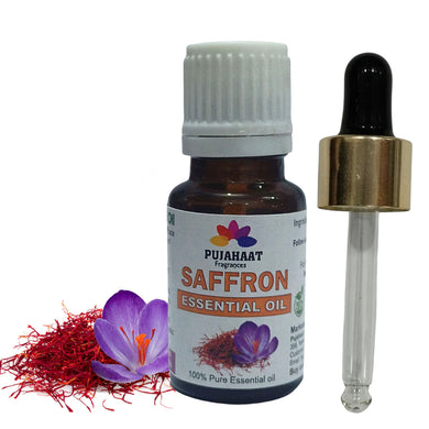 Pujahaat Saffron Essential Oil (Crocus sativus) | Non-Sticky | Non-greasy Healthy Hair | Relaxing Sleep| Oil Skin, Body Soft Hair | Natural Therapeutic Grade - Vegan & Cruelty free - 15 ml