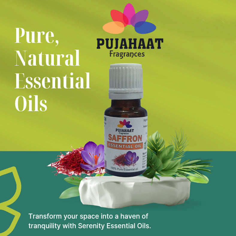 Pujahaat Saffron Essential Oil (Crocus sativus) | Non-Sticky | Non-greasy Healthy Hair | Relaxing Sleep| Oil Skin, Body Soft Hair | Natural Therapeutic Grade - Vegan & Cruelty free - 15 ml