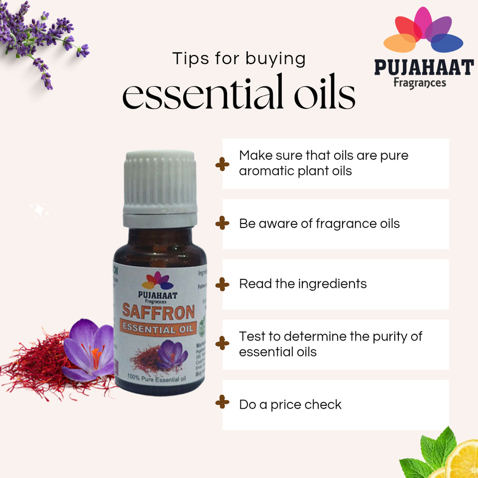 Pujahaat Saffron Essential Oil (Crocus sativus) | Non-Sticky | Non-greasy Healthy Hair | Relaxing Sleep| Oil Skin, Body Soft Hair | Natural Therapeutic Grade - Vegan & Cruelty free - 15 ml