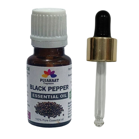 Pujahaat Black Pepper Essential Oil, 100% Pure & Undiluted Therapeutic Grade Oil for Radical Skin & Hair Growth, Piper Nigrum Oil For Aromatherapy & Massage - Vegan & Cruelty free - 15 ml