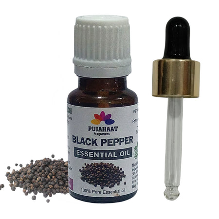 Pujahaat Black Pepper Essential Oil, 100% Pure & Undiluted Therapeutic Grade Oil for Radical Skin & Hair Growth, Piper Nigrum Oil For Aromatherapy & Massage - Vegan & Cruelty free - 15 ml