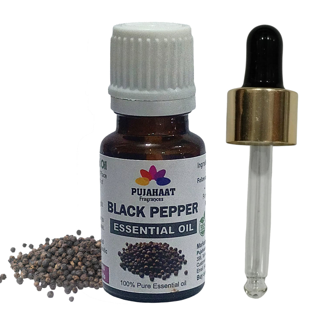 Pujahaat Black Pepper Essential Oil, 100% Pure & Undiluted Therapeutic Grade Oil for Radical Skin & Hair Growth, Piper Nigrum Oil For Aromatherapy & Massage - Vegan & Cruelty free - 15 ml