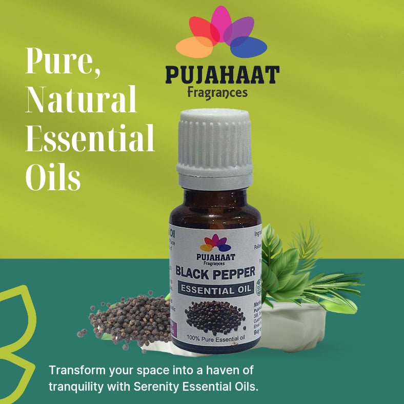 Pujahaat Black Pepper Essential Oil, 100% Pure & Undiluted Therapeutic Grade Oil for Radical Skin & Hair Growth, Piper Nigrum Oil For Aromatherapy & Massage - Vegan & Cruelty free - 15 ml