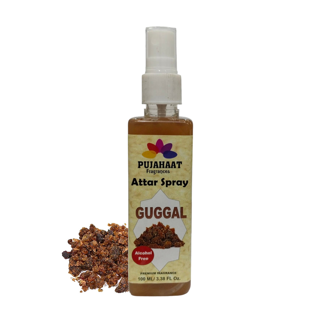 Pujahaat Premium Attar Spray | 100 ml Non Alcoholic Spray | Religious Mist | Air Freshener, Room Mist, Fabric & Linen Spray | Perfect for Prayers Rooms, Living Room, sofas, curtains, car - Guggal Fragrance
