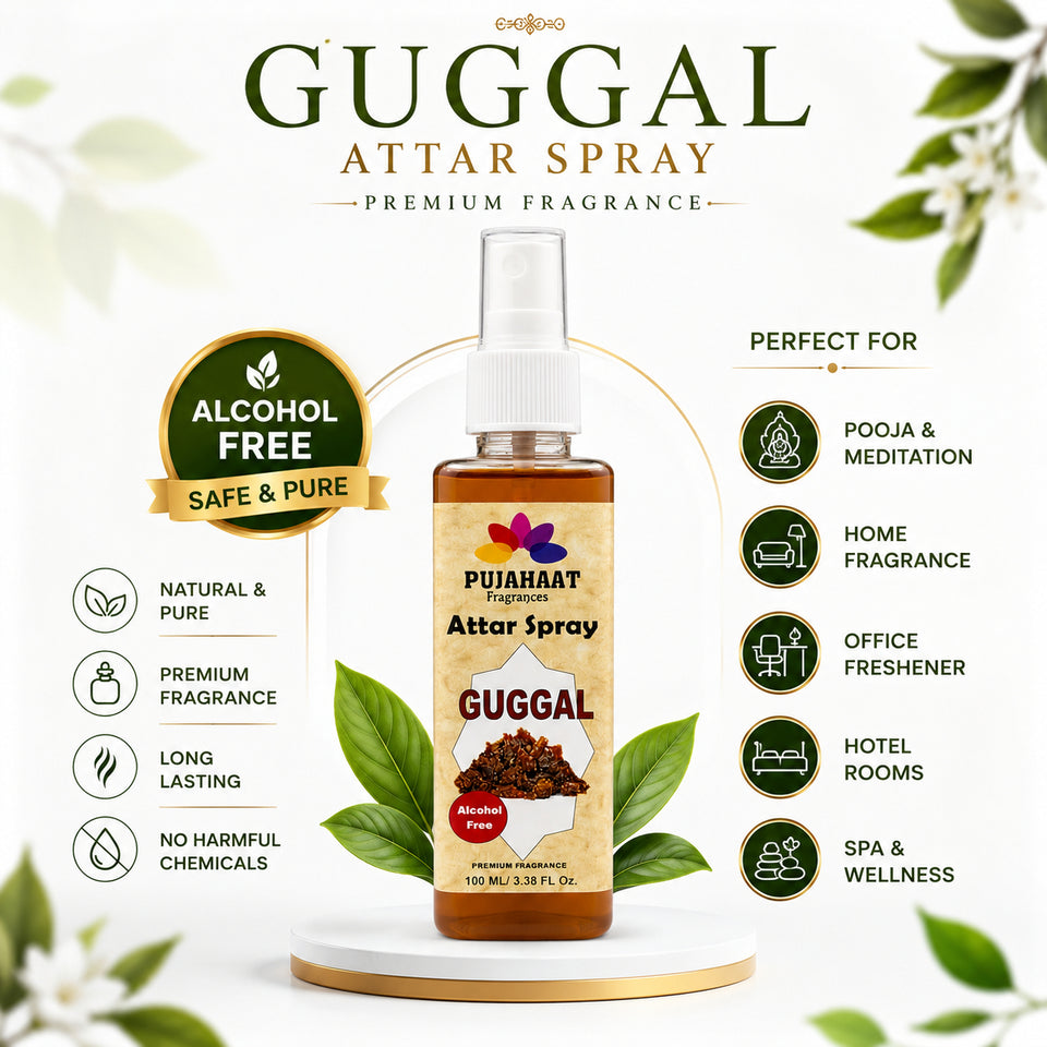 Pujahaat Premium Attar Spray | 100 ml Non Alcoholic Spray | Religious Mist | Air Freshener, Room Mist, Fabric & Linen Spray | Perfect for Prayers Rooms, Living Room, sofas, curtains, car - Guggal Fragrance