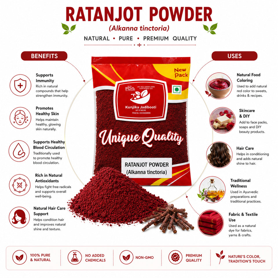 Kunjika Jadibooti Ratanjot Powder- Alkanna Tinctoria -Alkanet Root Powder - Pure & Natural 100 gm