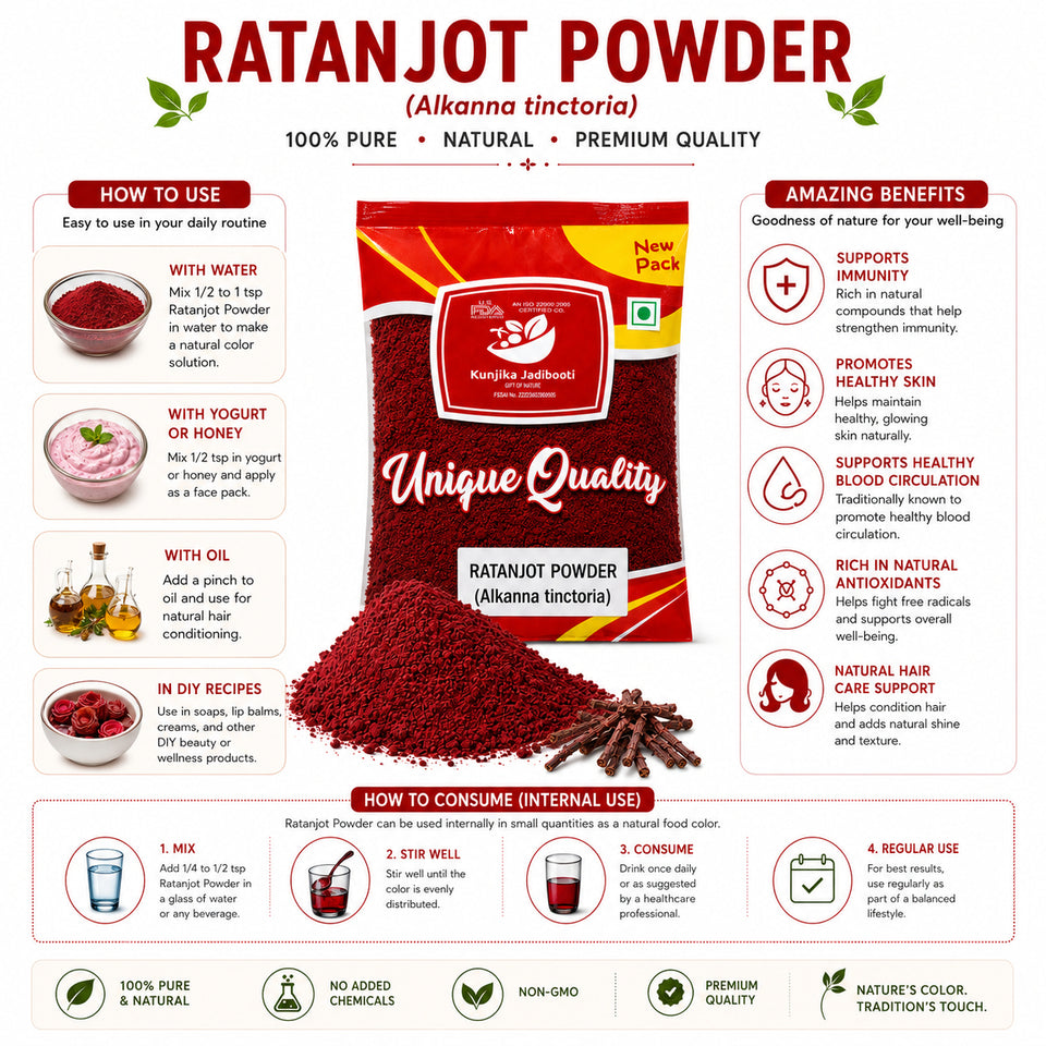 Kunjika Jadibooti Ratanjot Powder- Alkanna Tinctoria -Alkanet Root Powder - Pure & Natural 100 gm