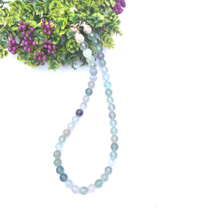 Green Fluorite Crystal Round Beads Necklace 15 Inches 6 mm Beads Semi precious Mala