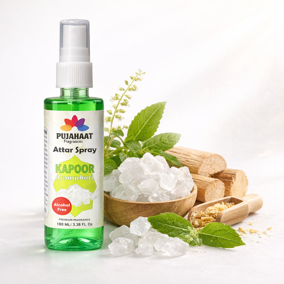 Kapoor Attar Spray by Pujahaat | 100ml Non Alcoholic Spray | Religious Mist | Air Freshener, Room Mist, Fabric & Linen Spray | Perfect for Prayer mats, beds, sofas, curtains