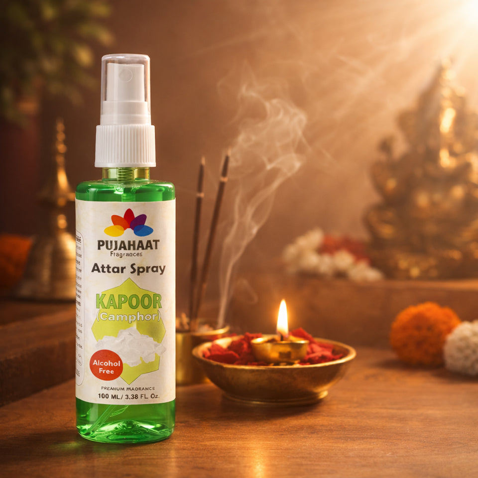 Kapoor Attar Spray by Pujahaat | 100ml Non Alcoholic Spray | Religious Mist | Air Freshener, Room Mist, Fabric & Linen Spray | Perfect for Prayer mats, beds, sofas, curtains