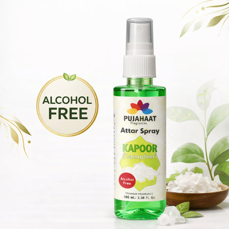 Kapoor Attar Spray by Pujahaat | 100ml Non Alcoholic Spray | Religious Mist | Air Freshener, Room Mist, Fabric & Linen Spray | Perfect for Prayer mats, beds, sofas, curtains