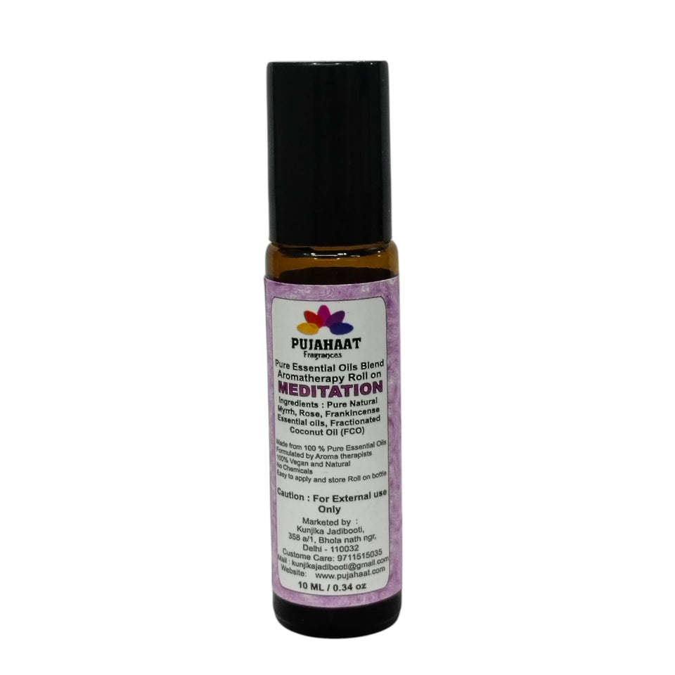 Pujahaat Meditation Aromatherapy Roll-on | Blend of Essential Oils |  Encourages a clear state of mind | Support a deeper mind-body | 10ml/0.33 fl oz - Meditation Roll-on