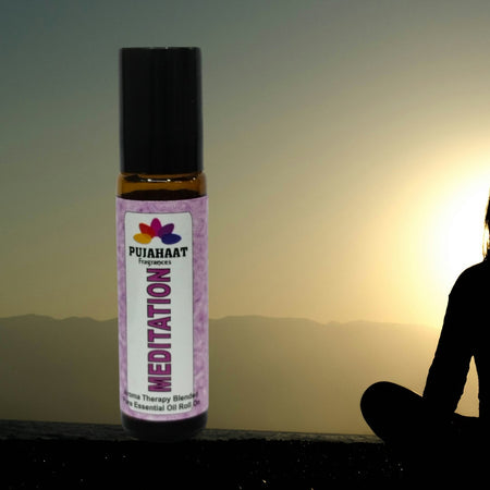Pujahaat Meditation Aromatherapy Roll-on | Blend of Essential Oils |  Encourages a clear state of mind | Support a deeper mind-body | 10ml/0.33 fl oz - Meditation Roll-on