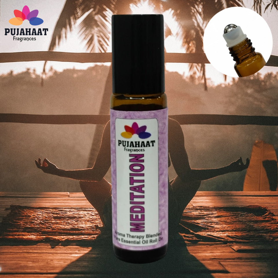 Pujahaat Meditation Aromatherapy Roll-on | Blend of Essential Oils |  Encourages a clear state of mind | Support a deeper mind-body | 10ml/0.33 fl oz - Meditation Roll-on