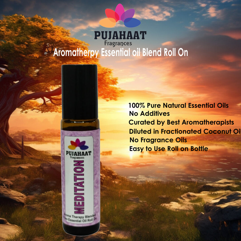 Pujahaat Meditation Aromatherapy Roll-on | Blend of Essential Oils |  Encourages a clear state of mind | Support a deeper mind-body | 10ml/0.33 fl oz - Meditation Roll-on
