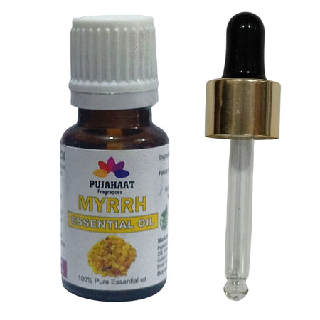Pujahaat Myrrh 100% Pure & Natural Essential Oil Undiluted Steam Distilled Commiphora Myrrha Organic for Skin & Hair Care, Aromatherapy - Vegan & Cruelty free - 15 ml