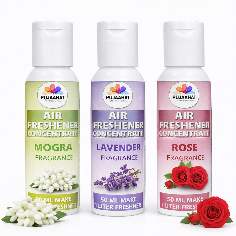 Mogra, Lavender, Rose Air Freshener Concentrate Set of 3 (50ml Each) Makes 1 Liter Each | Long Lasting Room Freshener Liquid | Fragrance Combo for Home, Office, Car | Alcohol-Free Premium Fragrance by Pujahaat