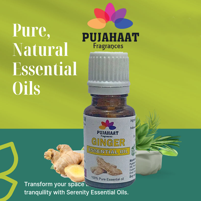 Pujahaat Ginger Root Essential Oil (Zingiber Officinale) 100% Pure & Natural Undiluted Essential Oil Organic Oil For Dry Scalp And Rough skin / Massage Oil Aromatherpy - Vegan & Cruelty free - 15 ml