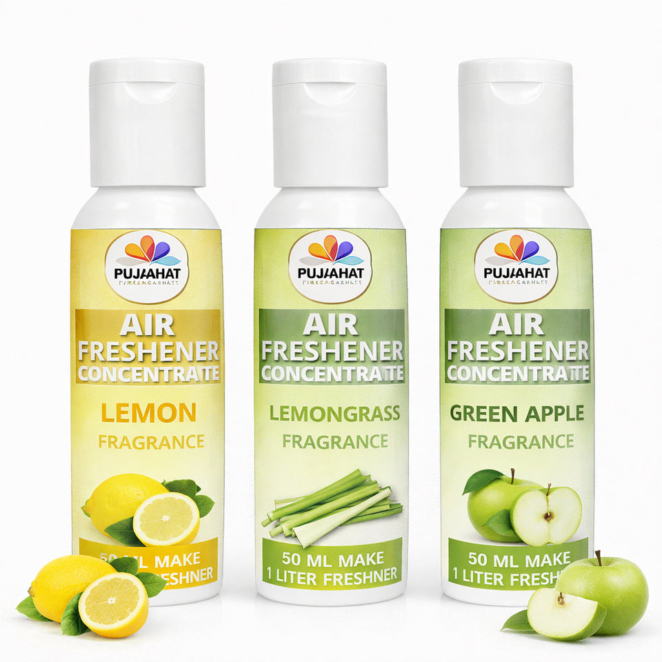 Lemon, Lemongrass, Greenapple Air Freshener Concentrate Set of 3 (50ml Each) Makes 1 Liter Each | Long Lasting Room Freshener Liquid | Fragrance Combo for Home, Office, Car | Alcohol-Free Premium Fragrance by Pujahaat
