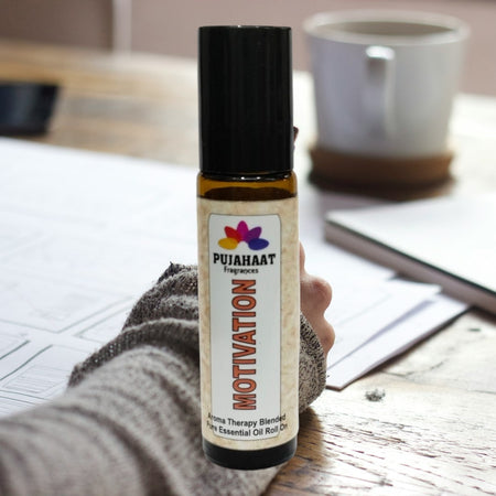 Pujahaat Motivation Aromatherapy Roll-on | Blend of Essential Oils | Promotes Feelings of Confidence, Courage and Belief, Counteracts Negative Emotions | 10ml/0.33 fl oz - Motivation Roll-on