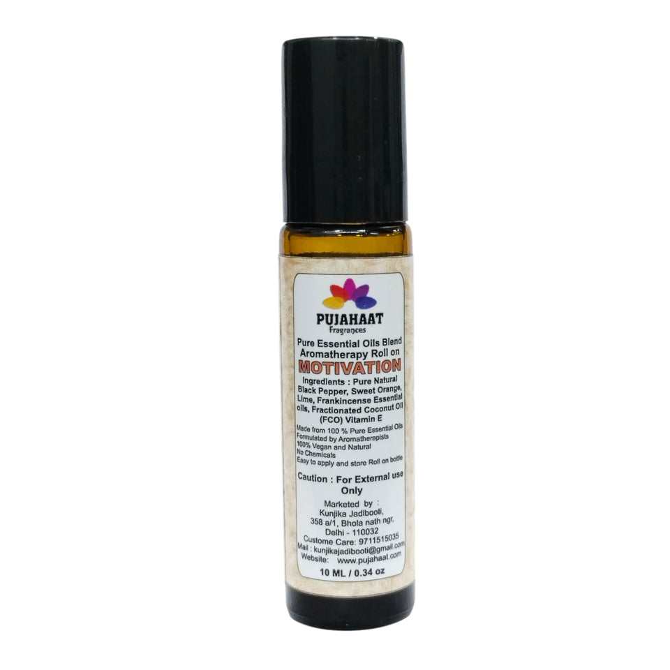 Pujahaat Motivation Aromatherapy Roll-on | Blend of Essential Oils | Promotes Feelings of Confidence, Courage and Belief, Counteracts Negative Emotions | 10ml/0.33 fl oz - Motivation Roll-on