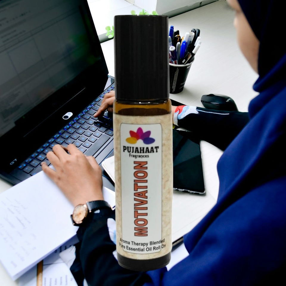 Pujahaat Motivation Aromatherapy Roll-on | Blend of Essential Oils | Promotes Feelings of Confidence, Courage and Belief, Counteracts Negative Emotions | 10ml/0.33 fl oz - Motivation Roll-on