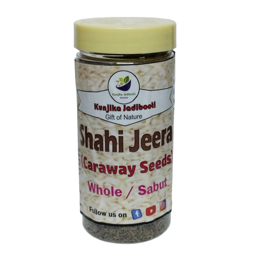 Kunjika Jadibooti Whole Shahi Jeera - Shahjeera - Caraway Seeds - Black Cumin - Siha Jira - Jeera Kala - Carum Carvi | Indian Spices & Masala - 100 gm