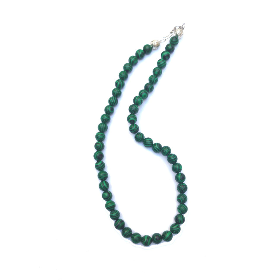 Malachite Crystal Round Beads Necklace 15 Inches 6 mm Beads Semi precious Mala