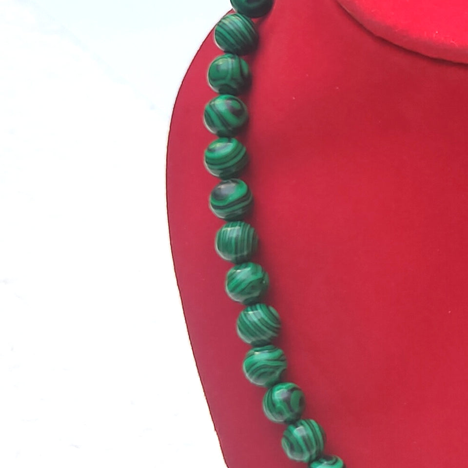 Malachite Crystal Round Beads Necklace 15 Inches 8 mm Beads Semi precious Mala
