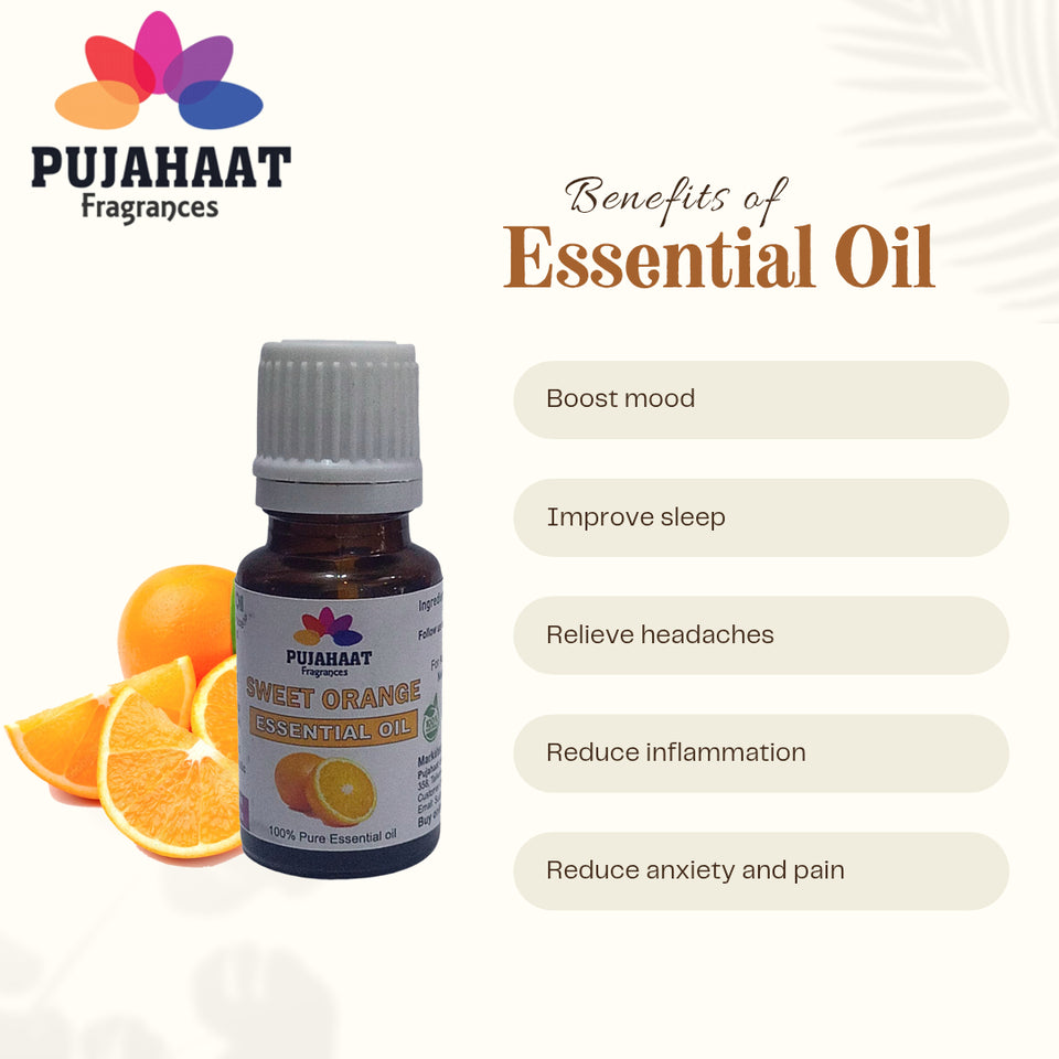 Pujahaat Sweet Orange Essential Oil Undiluted Pure And Natural Therapeutic Grade For Skin Care, Relief From Stress | Anxiety, Aromatherapy - Vegan & Cruelty free - 15 ml
