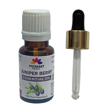 Pujahaat Juniper Berry Essential Oil |Therapeutic,Organic & Natural | Home Fragrance, Diffusers, Skin Care, Aromatherapy, Bath, Massage, Hair Care, Soap and Candle making - Vegan & Cruelty free - 15 ml