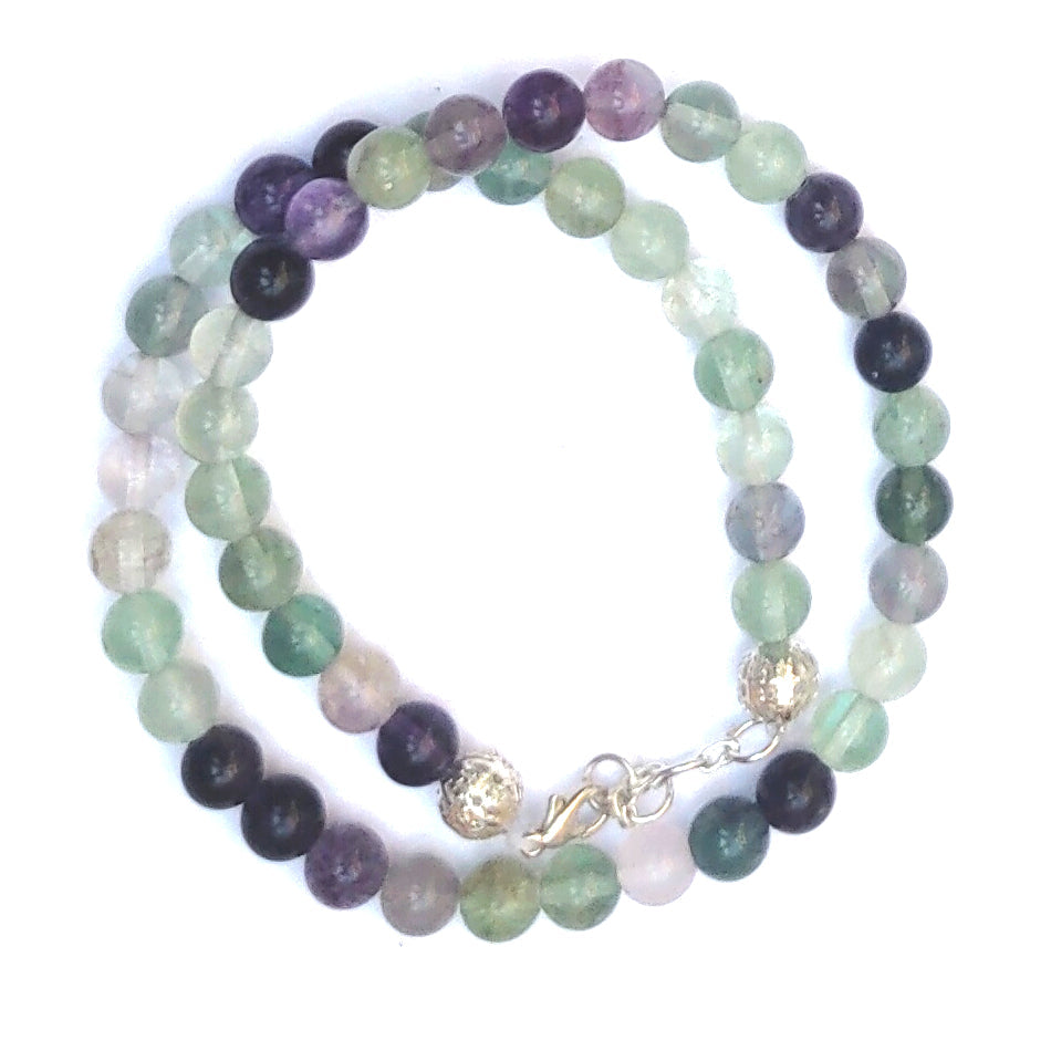 Multi Fluorite Crystal Round Beads Necklace 15 Inches 6 mm Beads Semi precious Mala