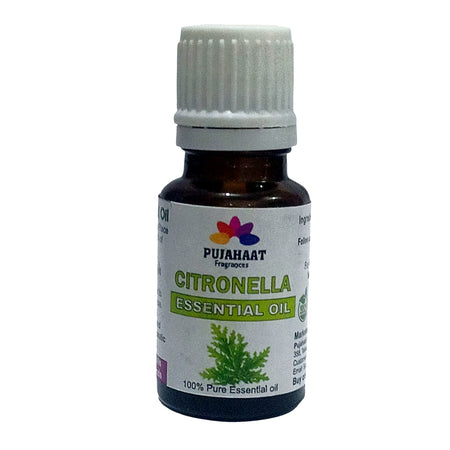 Pujahaat Citronella Essential Oil - Natural Citronella Oil For Aroma Therapy, Skin Care, Hair Treatment, Mosquito Repellent, Relaxation, And Wellness - Pure Essential Oil - Vegan & Cruelty free - 15 ml