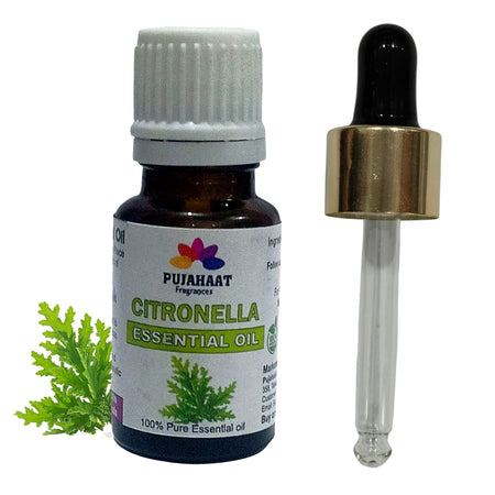 Pujahaat Citronella Essential Oil - Natural Citronella Oil For Aroma Therapy, Skin Care, Hair Treatment, Mosquito Repellent, Relaxation, And Wellness - Pure Essential Oil - Vegan & Cruelty free - 15 ml