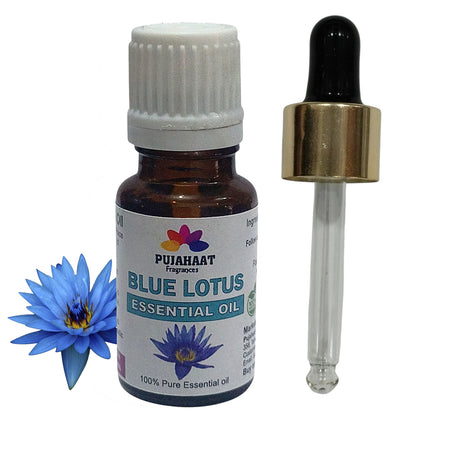 Pujahaat Blue Lotus Essential Oil |Therapeutic Grade, Pure & Natural | for Home, Diffusers, Skin, Aromatherapy, Bath, Massage, Humidifiers, Soap and Candle making - Vegan & Cruelty free - 15 ml