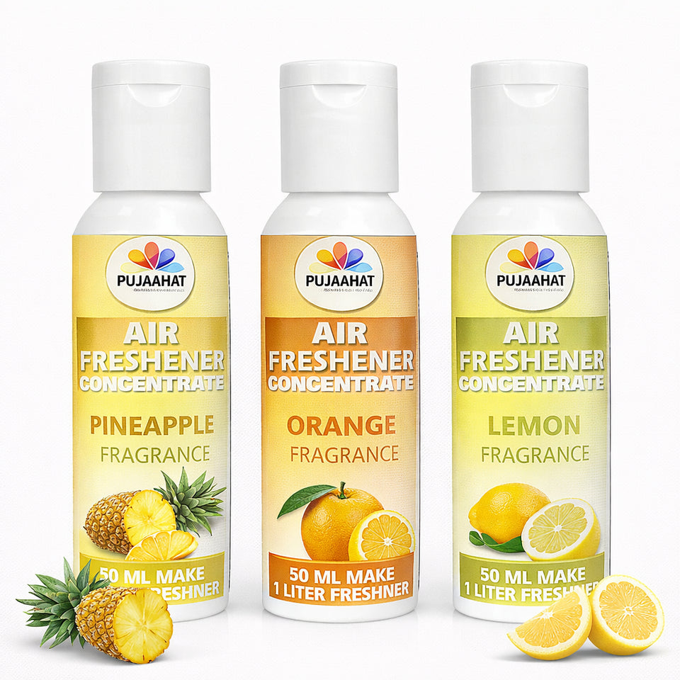 Pineapple, Orange, Lemon Air Freshener Concentrate Set of 3 (50ml Each) Makes 1 Liter Each | Long Lasting Room Freshener Liquid | Fragrance Combo for Home, Office, Car | Alcohol-Free Premium Fragrance by Pujahaat