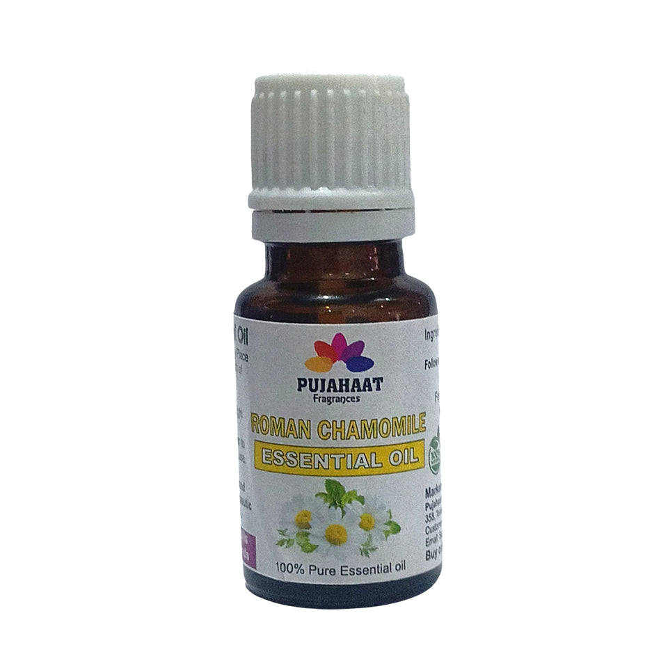 Pujahaat Roman Chamomile Essential Oil - Awesome for Stress Reduction and Sleep - Natural Moisturizer for Sensitive & Dry Skin - 100% Pure Therapeutic Grade for Aromatherapy - Vegan & Cruelty free - 15 ml