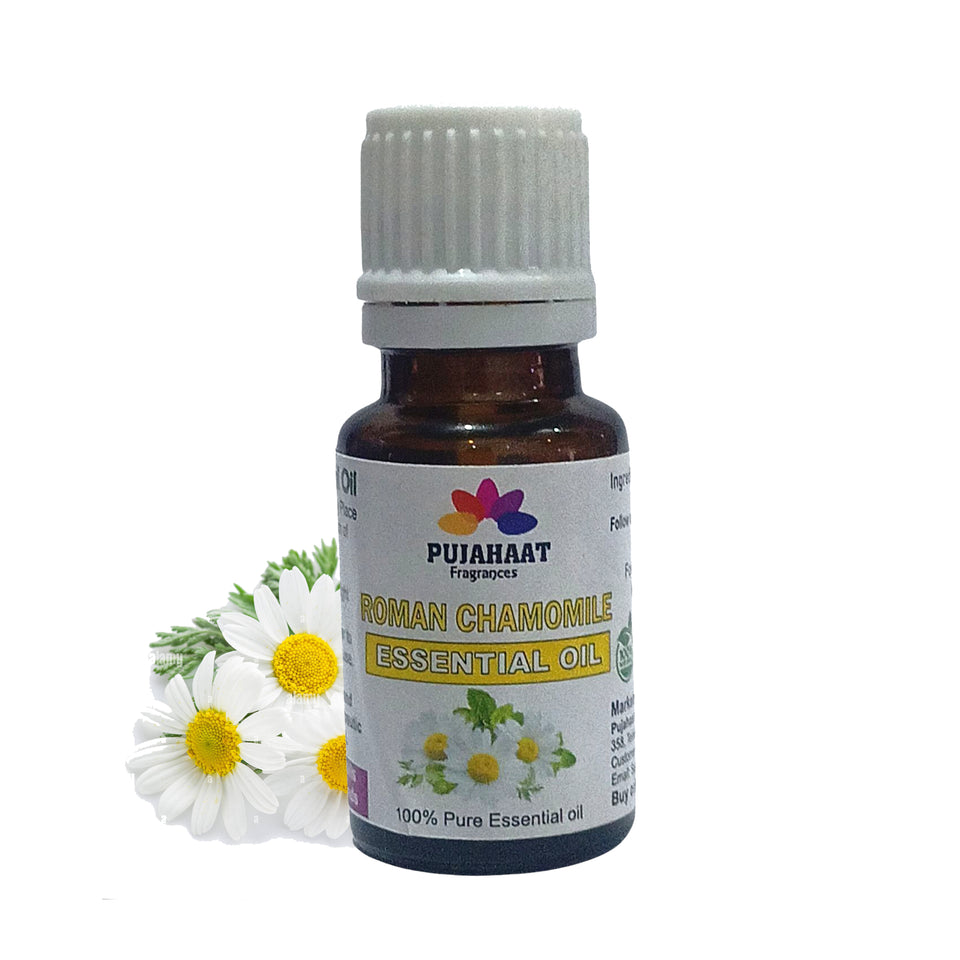 Pujahaat Roman Chamomile Essential Oil - Awesome for Stress Reduction and Sleep - Natural Moisturizer for Sensitive & Dry Skin - 100% Pure Therapeutic Grade for Aromatherapy - Vegan & Cruelty free - 15 ml