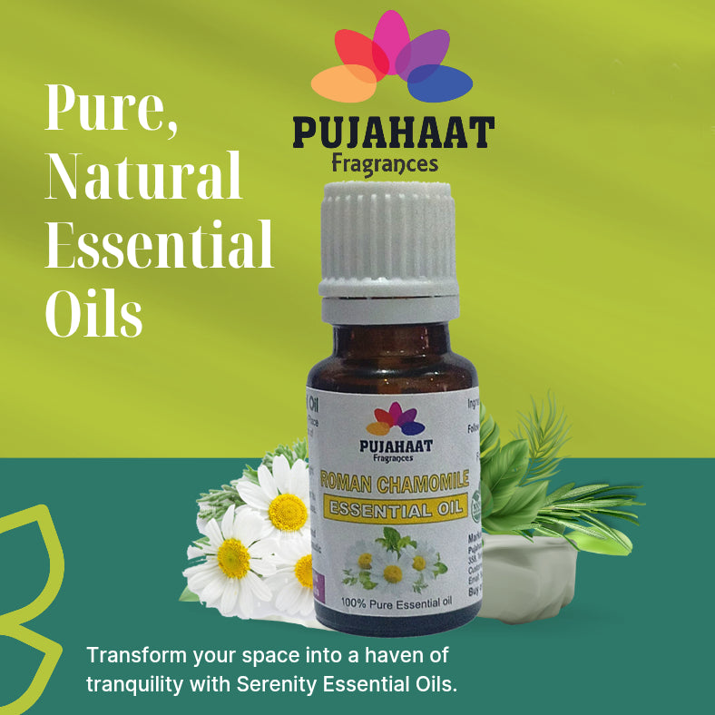 Pujahaat Roman Chamomile Essential Oil - Awesome for Stress Reduction and Sleep - Natural Moisturizer for Sensitive & Dry Skin - 100% Pure Therapeutic Grade for Aromatherapy - Vegan & Cruelty free - 15 ml