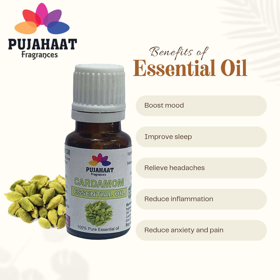 Pujahaat Cardamom Essential Oil | Pure, Therapeutic-Grade Essential Oil for Aromatherapy, Digestive Comfort & Stress Relief | Ideal for Diffusers & Personal Wellness - 15 ml